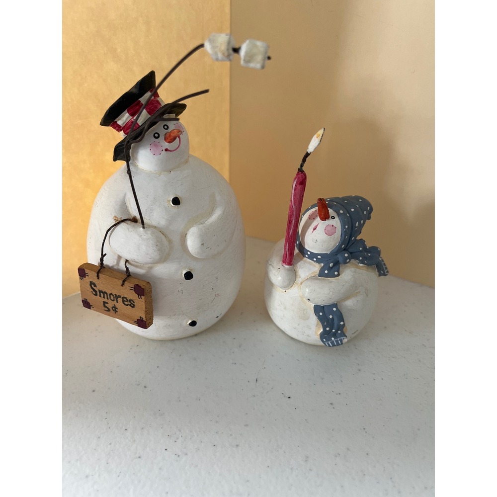 Sandi Gore Evans Snowman Figurines Set Smores Sign Candle Winter Folk Art Decor